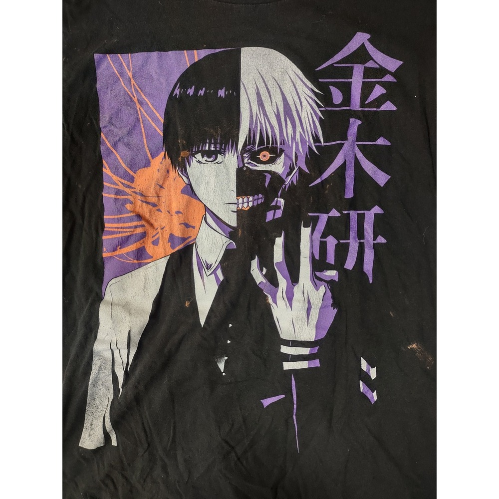 Tokyo Ghoul Ken Kaneki Anime Graphic T-Shirt Black Large Distressed Funimation